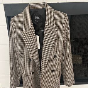 Zara Brown and Cream Houndstooth Blazer